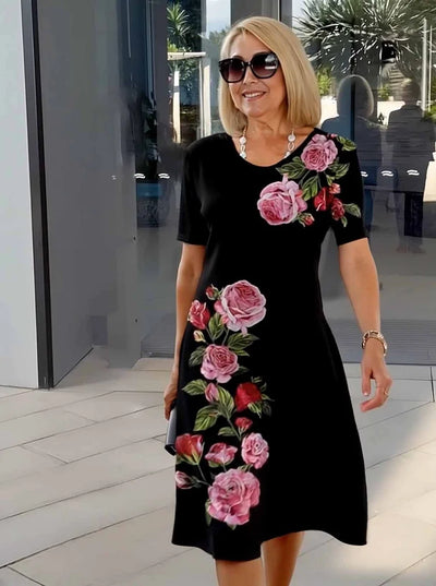 Rosara - Comfortable Loose Printed Medium Dress