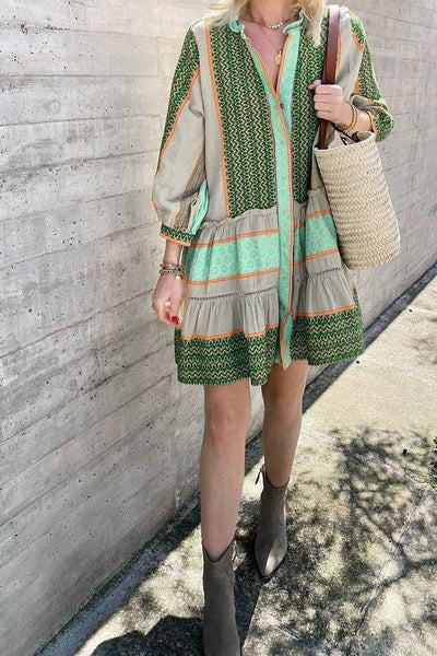 Jenelyn ~ Boho Printed Ruffle Dress