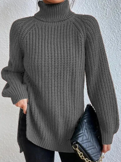 Avencea Turtleneck Sweater with Raglan Sleeves and Split Hem