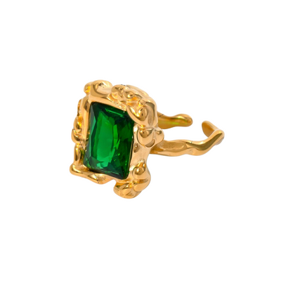 Emerald Stone Textured Ring