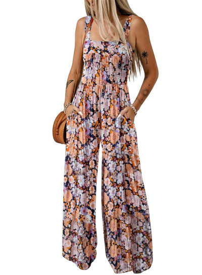 Florence - Floral Print Sleeveless Jumpsuit with Pockets