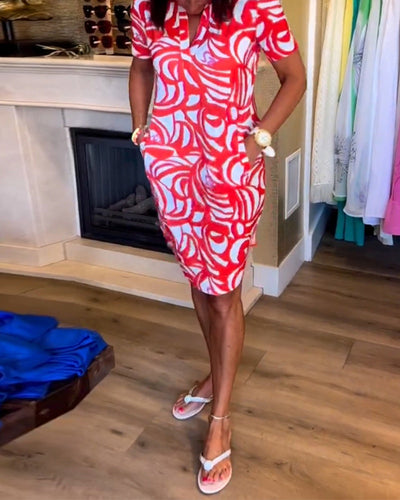 Marlo - Casual Loose Fit Printed V-Neck Dress