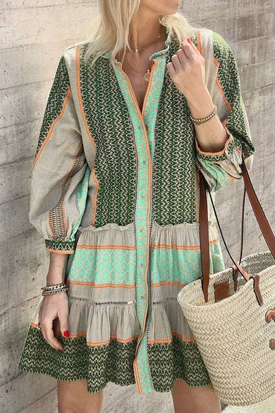 Jenelyn ~ Boho Printed Ruffle Dress