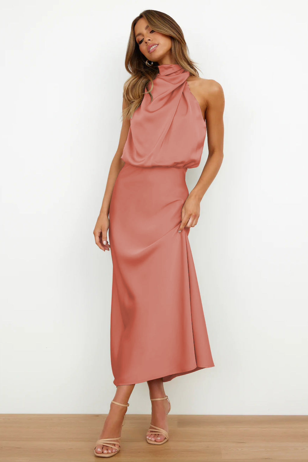 Lena | Satin Halter Neck Dress