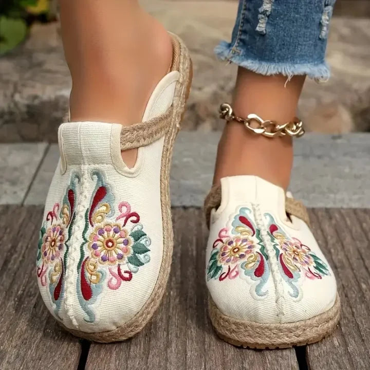 Katy - Handmade cotton floral pattern mules