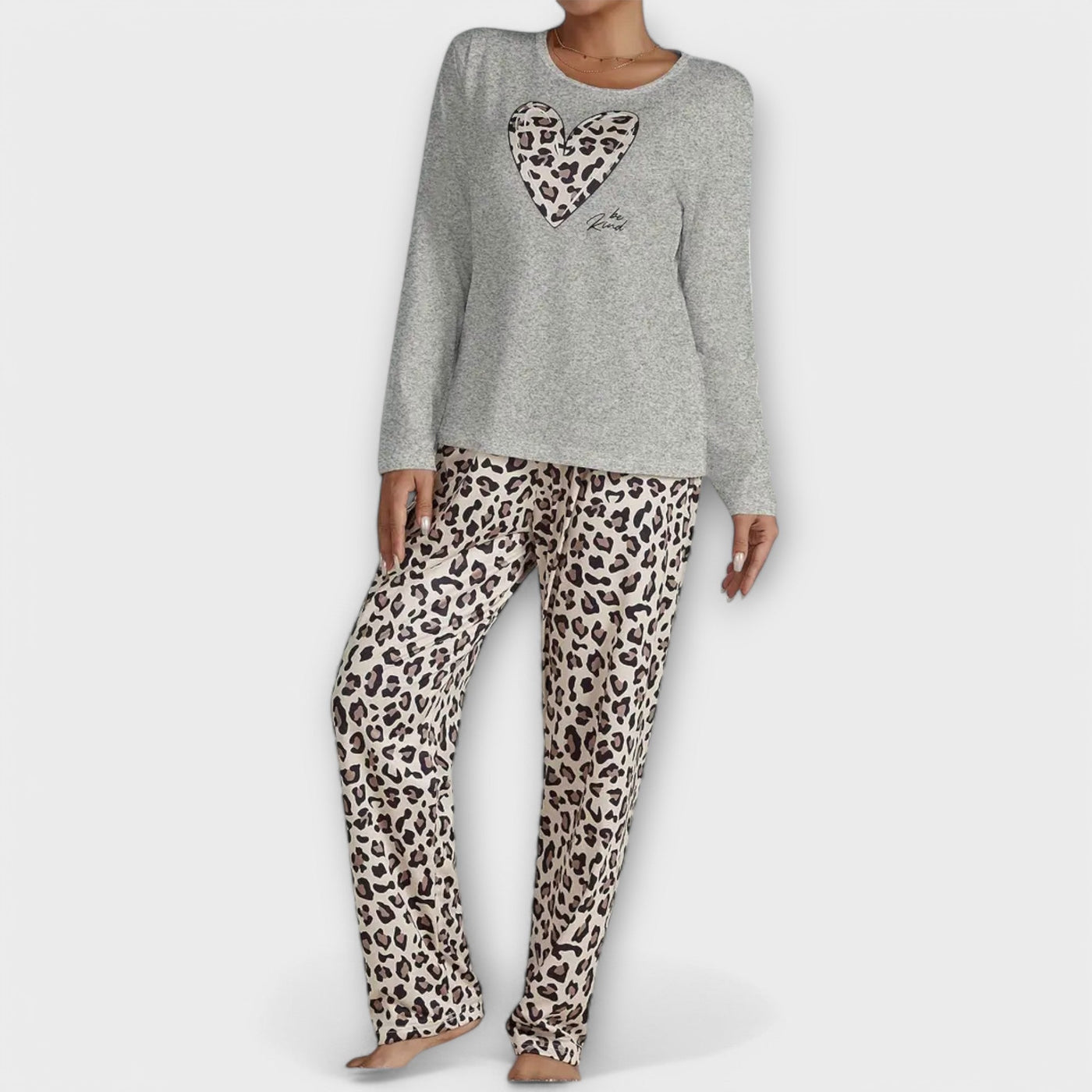 Kusset Leopard Pajama Set with Heart Detail