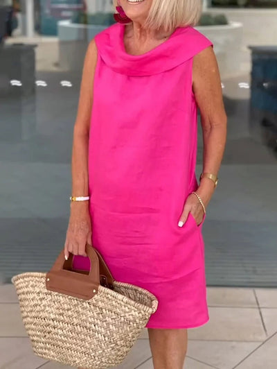 Lunessa - Elegant Linen Ruffle Collar Dress