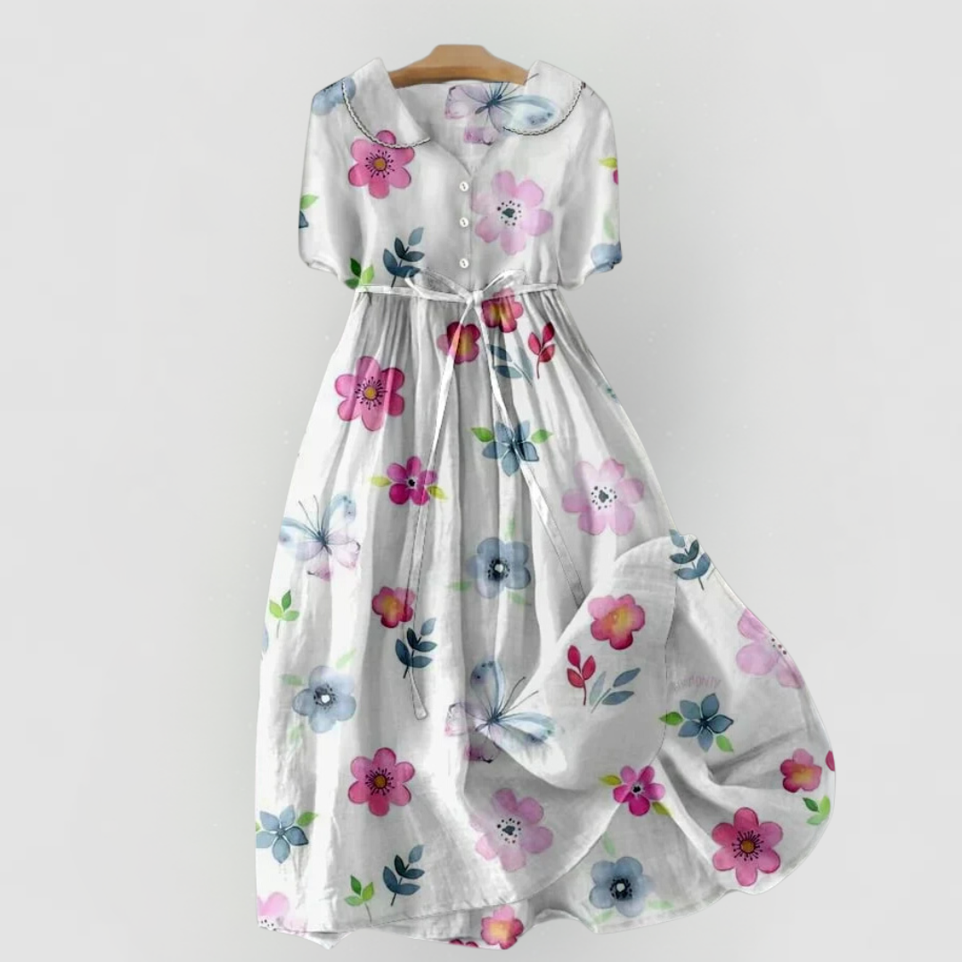 Lyric - Fashionable Floral Dress with Waist Ties