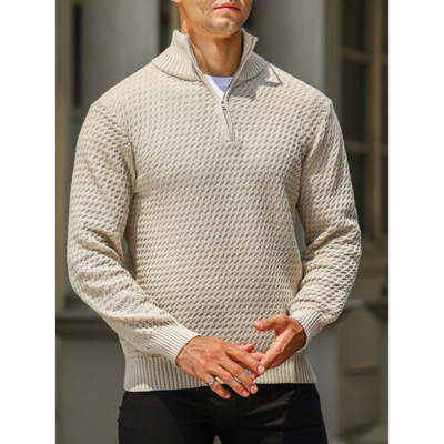 Men’s Half Zip Sweater – Tailored Fit – Textured Knit – Ribbed Collar & Cuffs