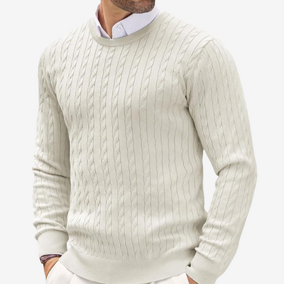 Men’s Sweater – Cashmere – Tailored Fit – Cable Knit – Crew Neck Long Sleeve