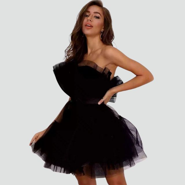 Avencea Bandeau Tulle Dress with Layered Skirt