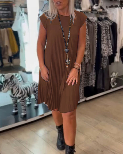 Nova - Trendy Round Neck Pleated Dress
