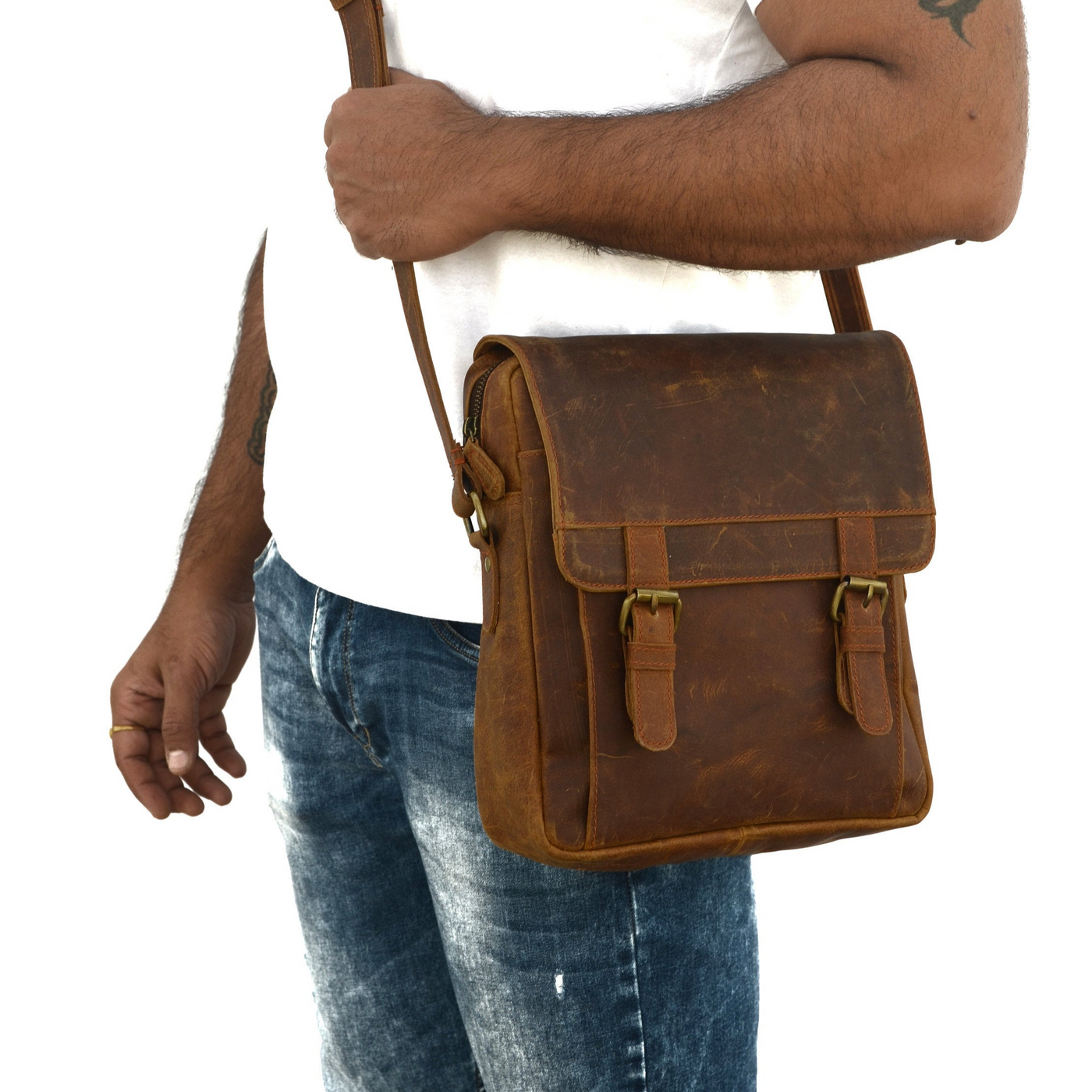 Brown Vintage Leather Crossover Bag
