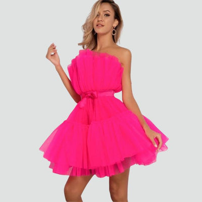 Avencea Bandeau Tulle Dress with Layered Skirt