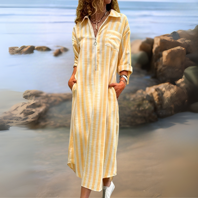 Joyce™ - ELEGANT STRIPED DRESS WITH V-NECKLINE