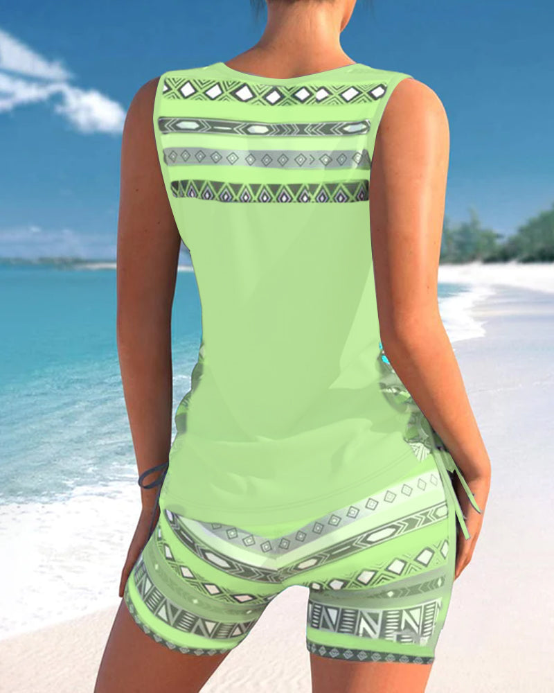 Radostawa – V-Neck Tankini with Geometric Print