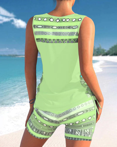 Radostawa – V-Neck Tankini with Geometric Print