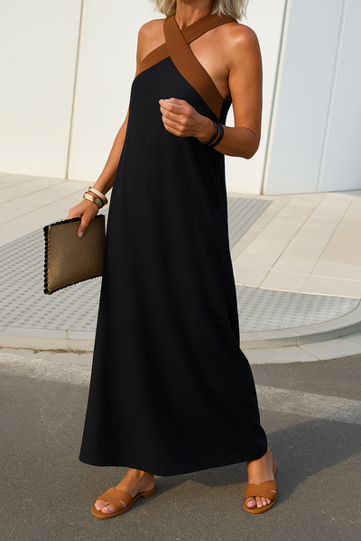 Clara | Two-Tone Halter Maxi Dress
