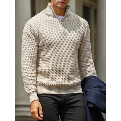 Men’s Half Zip Sweater – Tailored Fit – Textured Knit – Ribbed Collar & Cuffs