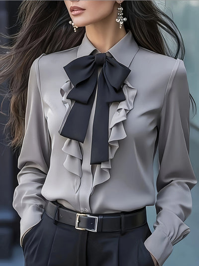 Rachel | Long Sleeve Button Up Blouse With Ruffled Bow