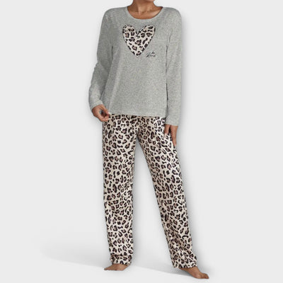 Kusset Leopard Pajama Set with Heart Detail