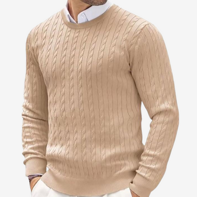 Men’s Sweater – Cashmere – Tailored Fit – Cable Knit – Crew Neck Long Sleeve
