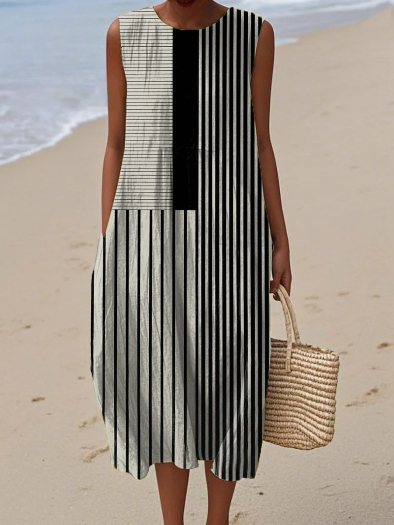 Elise - Monochrome Lines Summer Dress