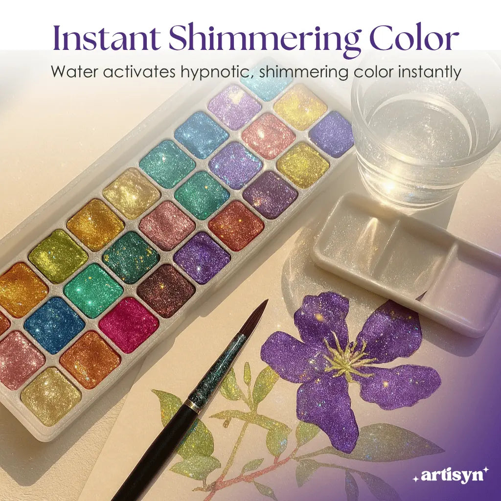 RadiantFlow™ Watercolor Set — Ignite Your Creativity with Mesmerizing, Shimmering Color Bursts