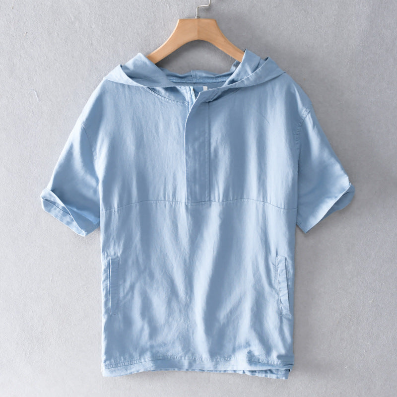 LINEN HOODED SHIRT