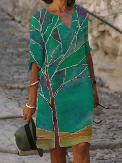 Avencea | Spring Dress with V-Neck and 3/4 Sleeves