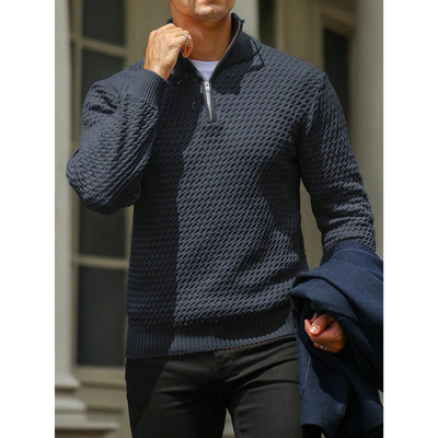 Men’s Half Zip Sweater – Tailored Fit – Textured Knit – Ribbed Collar & Cuffs