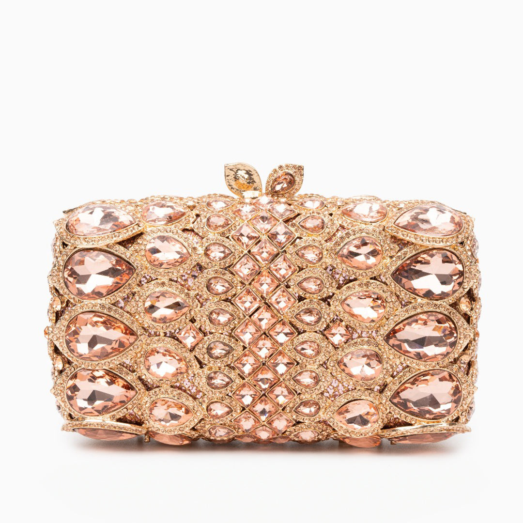 Reina Rhinestones Crystals Clutch Bag - Rose Gold