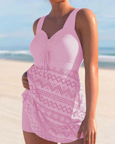 Avencea | Solid Color Lace Tankini