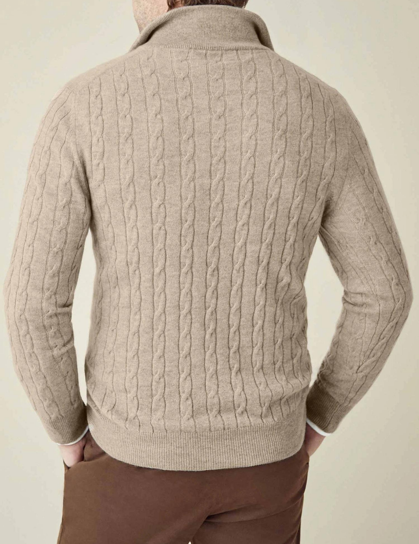 Men’s Sweater – Wool Blend – Cable Knit – Half Zip – Stand Collar – Regular Fit