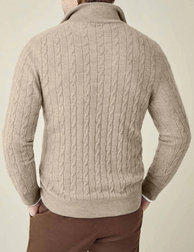 Men’s Sweater – Wool Blend – Cable Knit – Half Zip – Stand Collar – Regular Fit