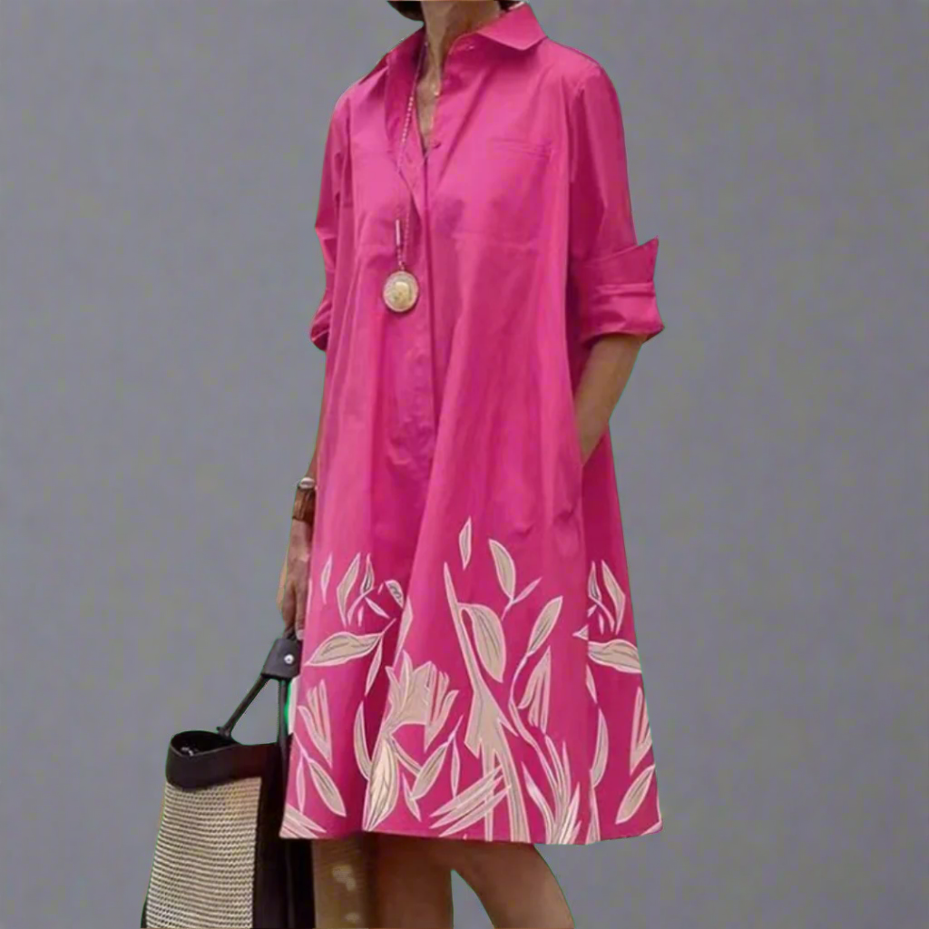 Xyla - Long sleeve dress with elegant turn-down collar