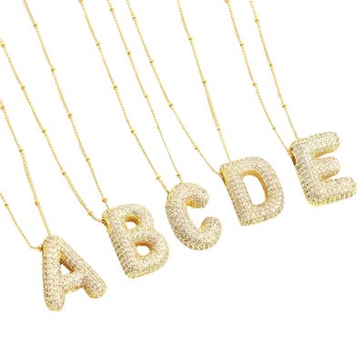Bubble letter initial necklace set | White Gold 18k