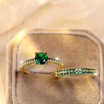 Serena Emerald Duo Ring Set | Gold 18k