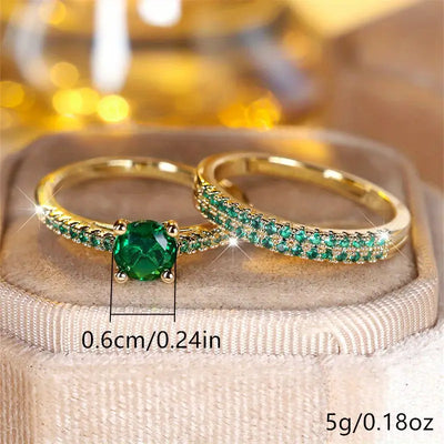 Serena Emerald Duo Ring Set | Gold