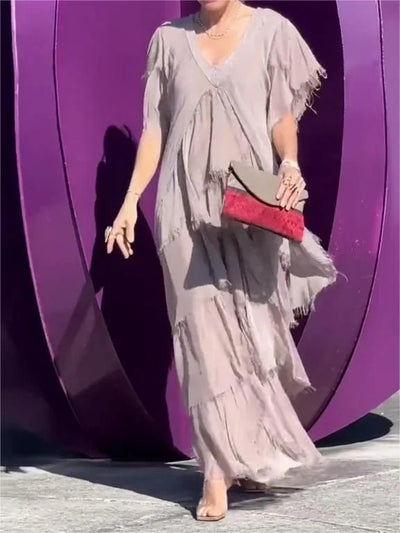 Zunera - Elegant V-Neck Long Dress