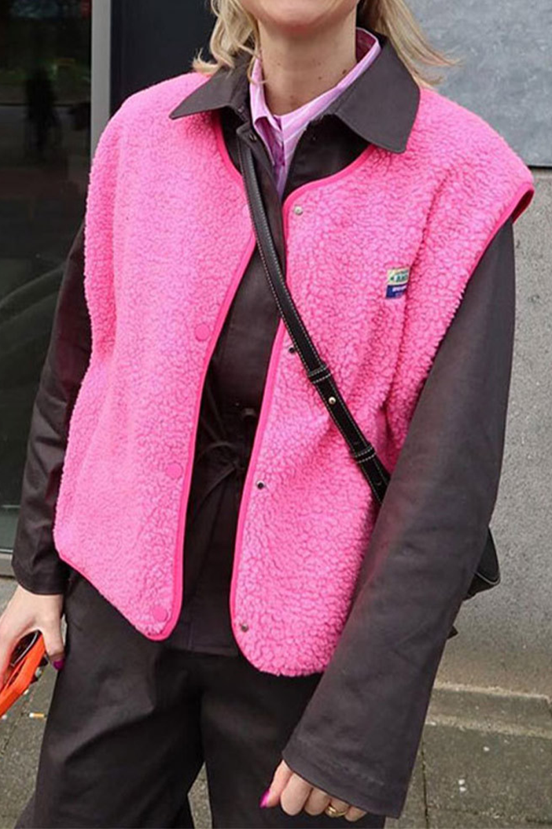 Avencea | Casual Street Bag Buttons, Fluffy Vests with O-Neck
