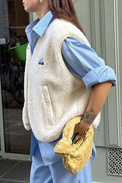 Avencea | Casual Street Bag Buttons, Fluffy Vests with O-Neck