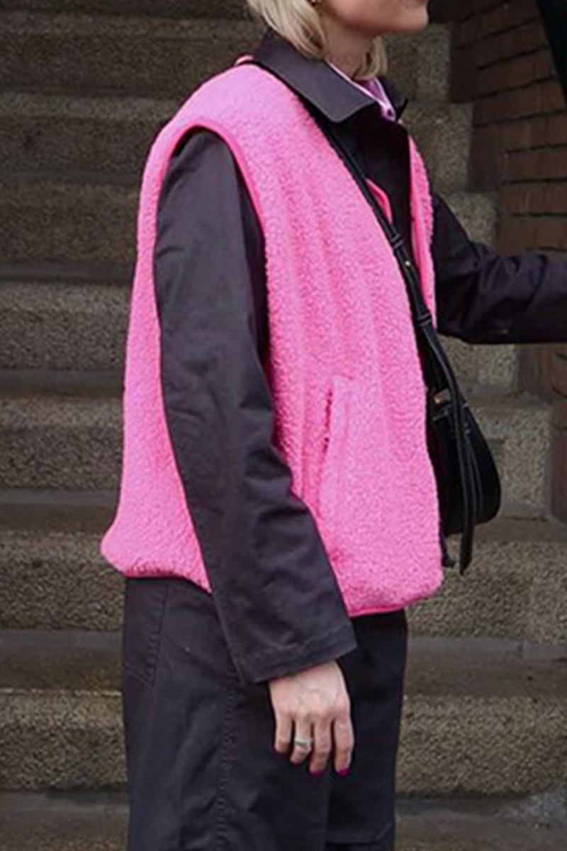 Avencea | Casual Street Bag Buttons, Fluffy Vests with O-Neck