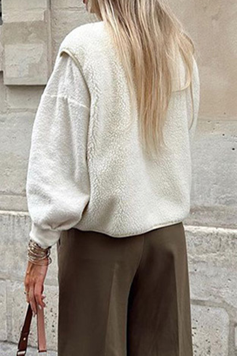 Avencea | Casual Street Bag Buttons, Fluffy Vests with O-Neck