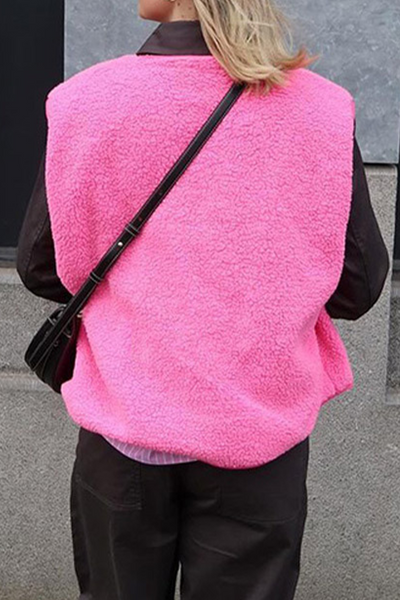 Avencea | Casual Street Bag Buttons, Fluffy Vests with O-Neck