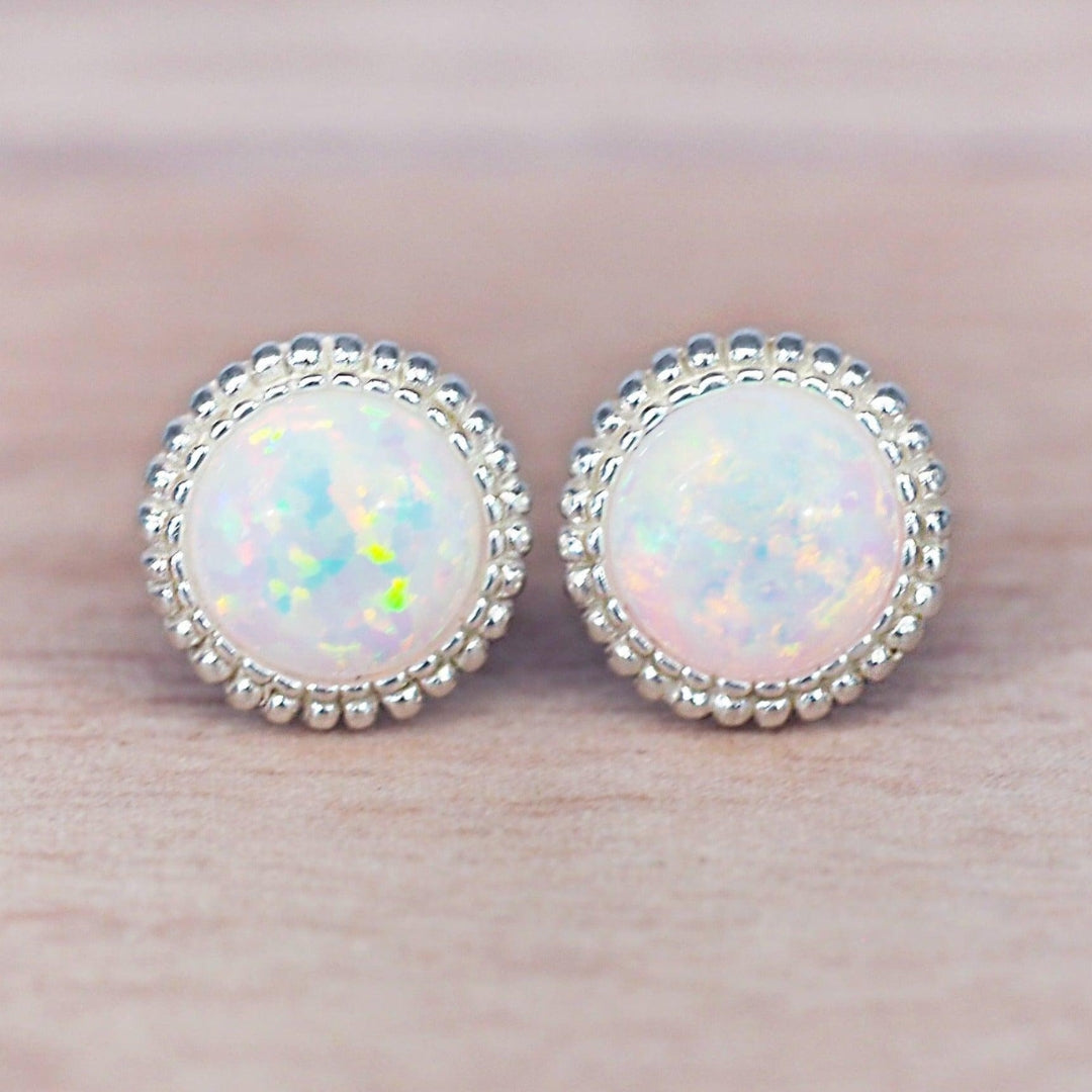White Bright Opal Rounded Earrings
