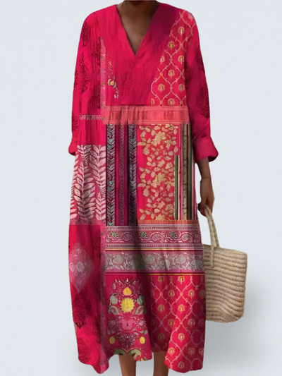 Melvara – Bohemian Patchwork Midi Dress for Women