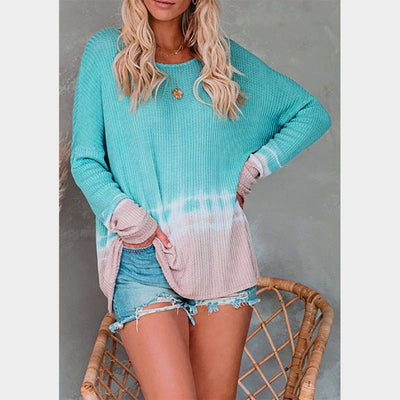 Women’s Knit Sweater – Relaxed Fit – Long Sleeve – Ribbed Texture – Dip-Dye Design