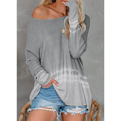Women’s Knit Sweater – Relaxed Fit – Long Sleeve – Ribbed Texture – Dip-Dye Design