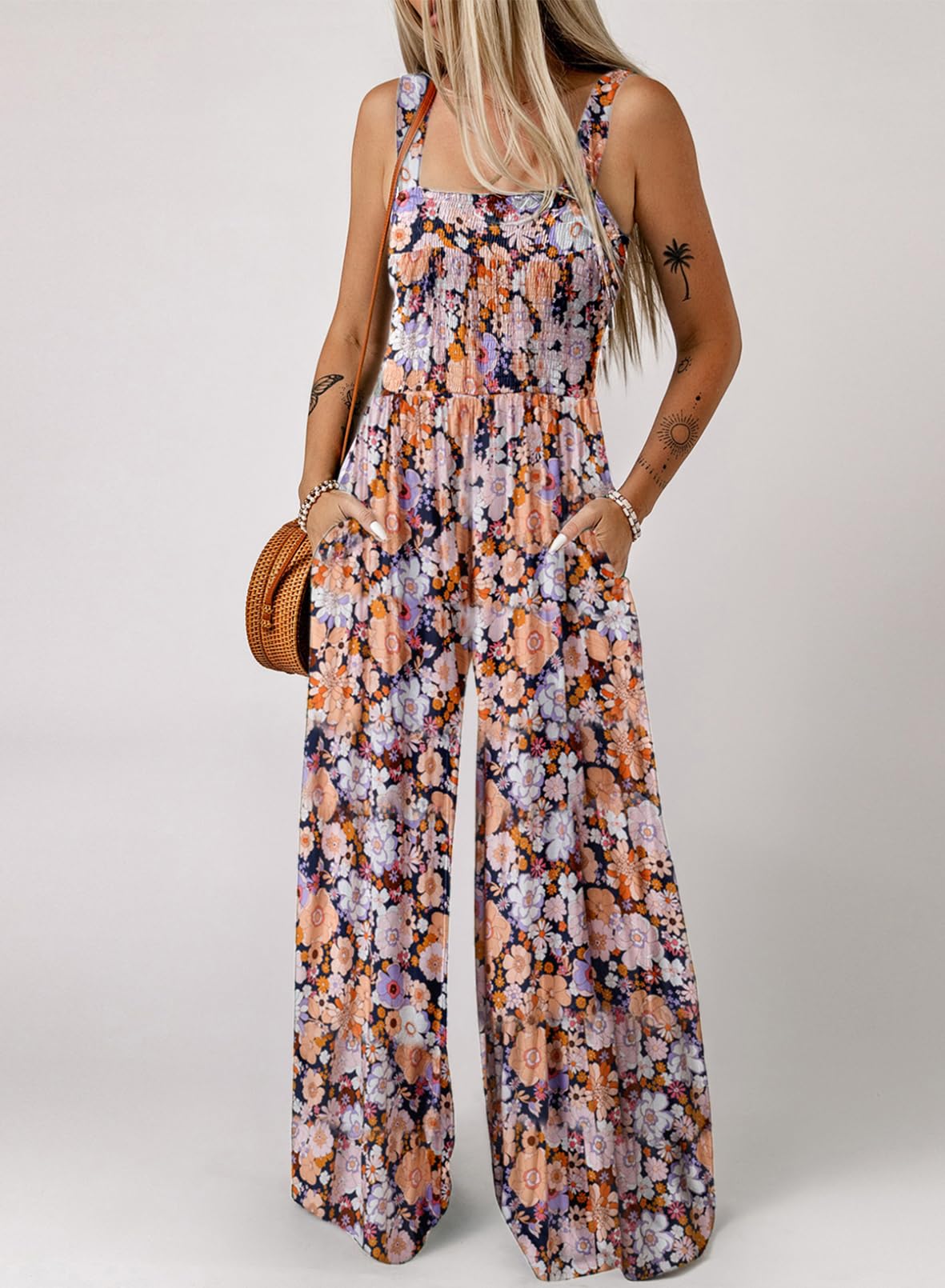 Florence - Floral Print Sleeveless Jumpsuit with Pockets